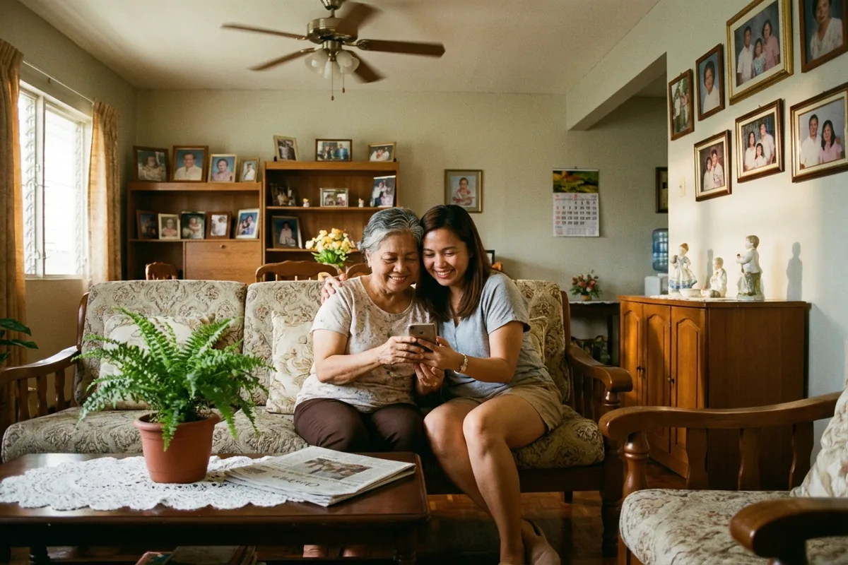 Filipino family receiving money in GCash wallet from USA