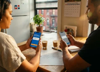 dominican american couple comparing remittance apps to find cheapest way to send money to dominican republic