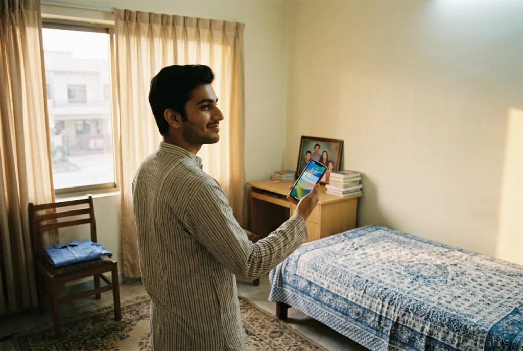 young pakistani man receiving money on his jazzcash mobile wallet from family sending from the usa