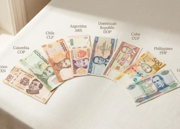 Where are pesos used — peso currencies from 8 countries: Mexico, Colombia, Argentina, Chile, Dominican Republic, Cuba, Philippines and Uruguay