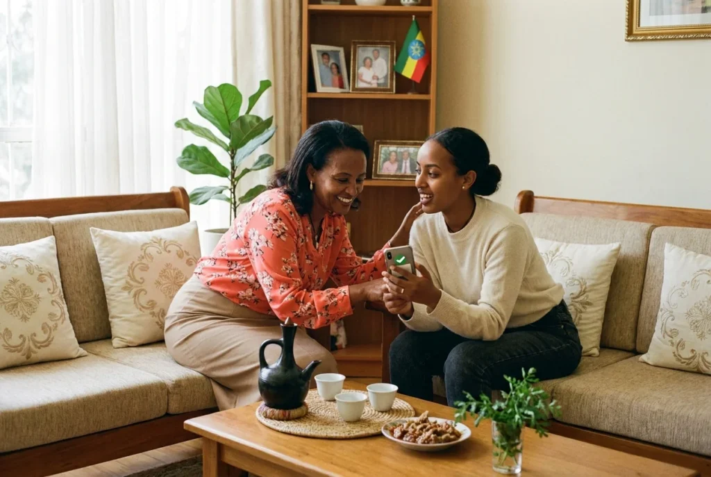 Ethiopian family in Addis Ababa receiving remittance from the USA via ShareMoney