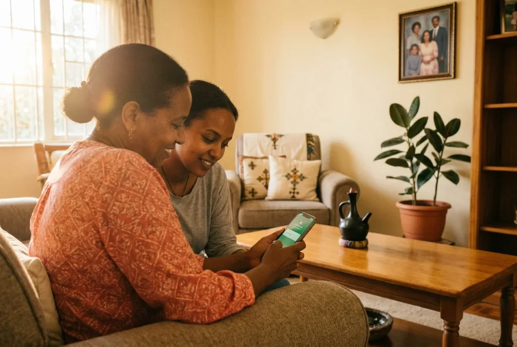 Ethiopian family in Addis Ababa receiving an affordable remittance from the USA