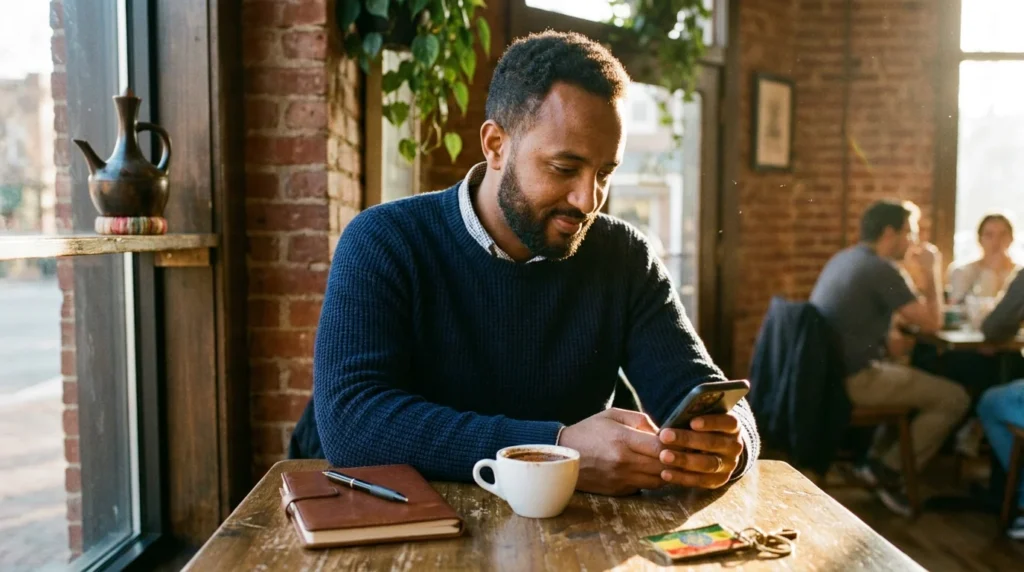 Ethiopian-American sender using ShareMoney app to send money to Ethiopia from the USA