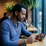 Ethiopian-American sender using ShareMoney app to send money to telebirr from the USA