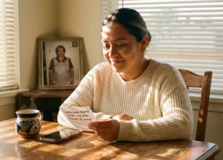 mexican american woman sending money to mexico for her mother in michoacán