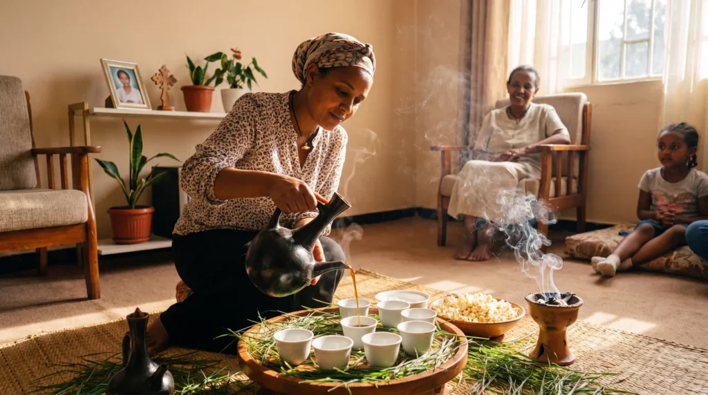 habesha family coffee ceremony jebena ethiopian diaspora remittances
