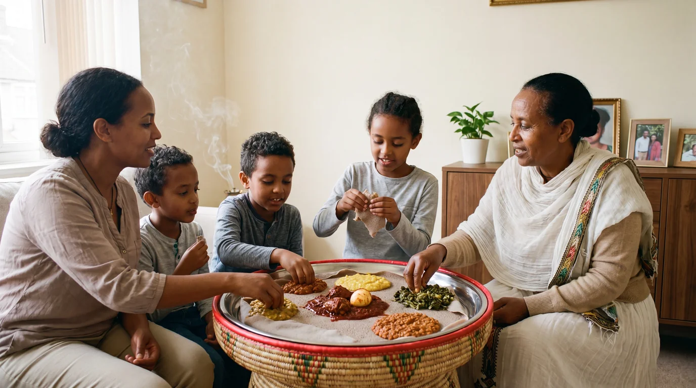 habesha family sharing injera mesob multigenerational meal