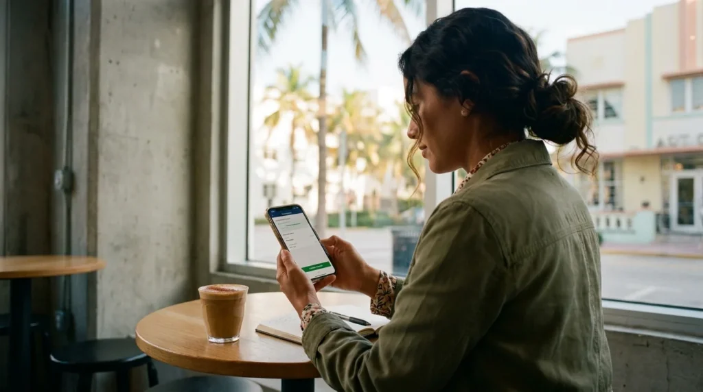 How to send money to Colombia from the USA — Colombian woman in Miami sending a transfer with the ShareMoney app
