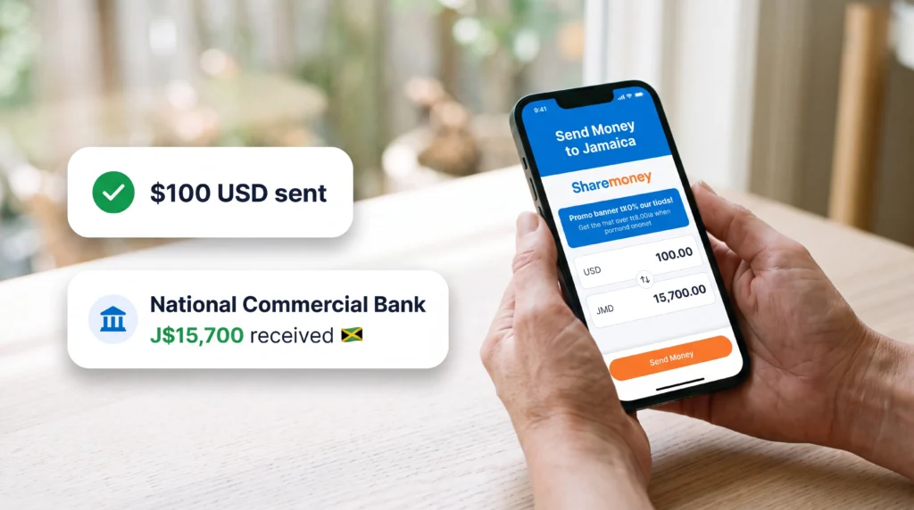 Does Zelle work in Jamaica? The ShareMoney app sends a bank deposit to a National Commercial Bank account in Jamaica instead